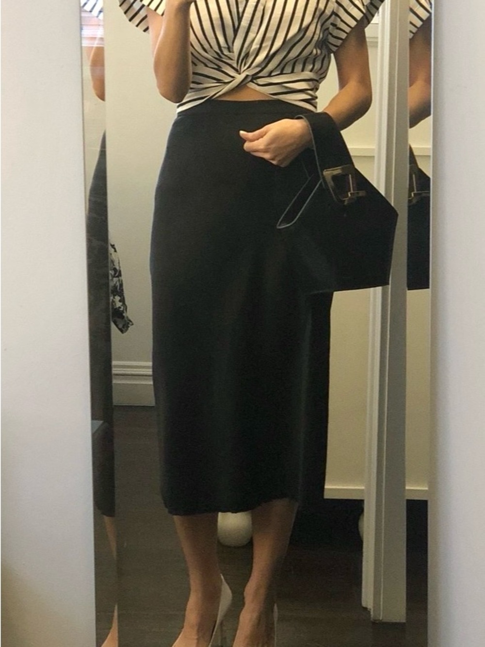 T by Alexander Wang Black Midi Skirt - Sleek Straight Silhouette